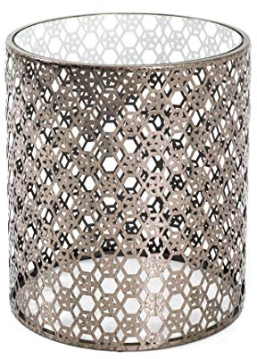 HAKU Möbel Beistelltisch Bronze, Metall, Sicherheitsglas 8 mm - Maße: H 45 cm x Ø 38 cm, Style: Art Deco