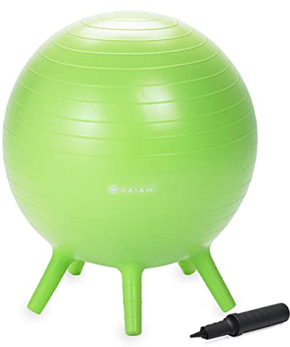 Gaiam Kids Stay-N-Play Children's Balance Ball - Flexible School Chair Active Classroom Desk Alternative Seating | Built-In Stay-Put Soft Stability Legs, Includes Air Pump, 45cm, Lime