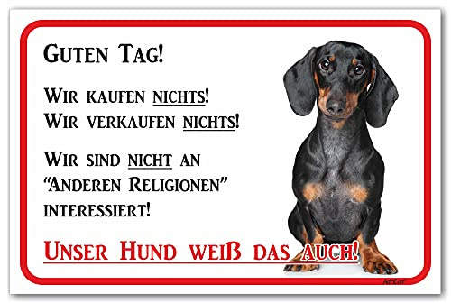 AdriLeo Schild - Vorsicht Kurzhaardackel - Wir kaufen nichts - (20x30cm) / Achtung Hund Wachhund Dackel Teckel Dachshund robust langlebig UV-beständig wetterfestes Warnschild