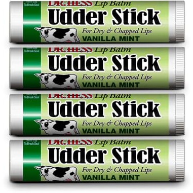 Dr. Hess Original Udder Stick SPF Lip Balm, Soothing Moisturizer Sun Screen Balm for Dry Lips with Jojoba, Beeswax & Shea Butter, Total Lip Care, Hydration & Repair, Mint Flavor, 4 Pack