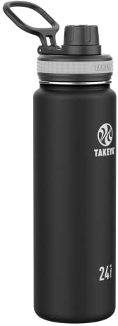 Takeya Originals 24 oz Vacuum Insulated Stainless Steel Water Bottle - Leakproof & BPA-Free Spout Lid - Keeps Drinks Cold 24 Hrs/Hot 12 Hrs - Double-Wall Design - Ideal for Active Lifestyles, Black