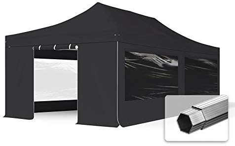 TOOLPORT ALU Pavillon Faltpavillon 4x8m mit Panoramafenstern robust und wasserdicht Professional 50mm Partyzelt schwarz