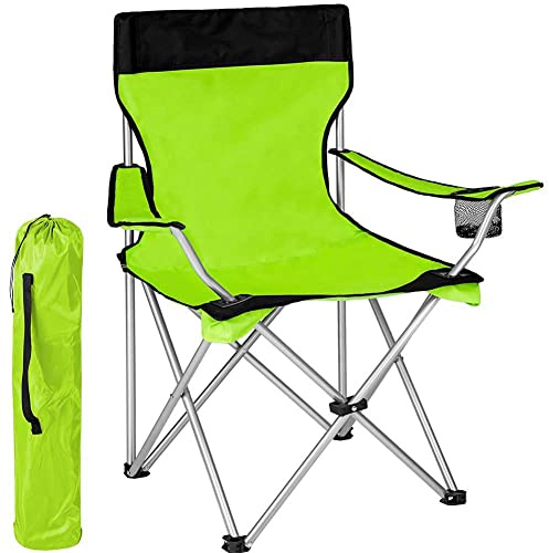 BAKAJI Sedia Pieghevole da Campeggio con Borsa Camping Sedia Mare Spiaggia Pesca da Esterno in Acciaio e Poliestere con Vano Porta Bibite e Smartphone (Verde)