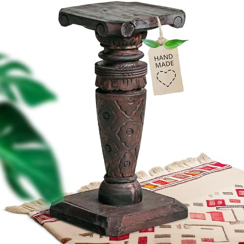 livasia edle Blumensäule Holz im Antik-Look – 40cm – Dekosäule aus Albiziaholz, Handgefertigt, Nachhaltig und Einzigartig aus Bali, Perfekt für Wohnzimmer, Flur oder Garten (Braun)