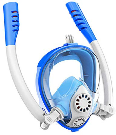Molinter Schnorchelmaske Tauchmaske Taucherbrille Vollmaske Kinder Erwachsen 180° Sichtfeld Antibeschlag Silikondichtlippe Faltbare Schnorchelset (Blau, S/M (Erwachsene))
