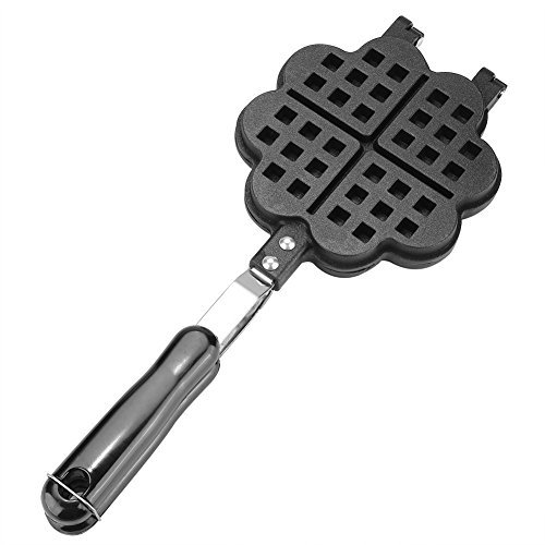 HERCHR Stove Top Heart-Shaped Waffle Iron, Dual Non-Stick Belgian Waffle Maker, Black Aluminium