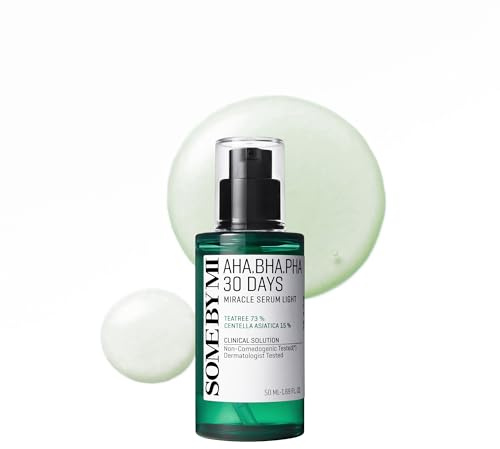 SOME BY MI AHA BHA PHA 30 Tage Wunderserum Light – 1,69 Unzen, 50 ml – Hergestellt aus Teebaumblattwasser für fettige Haut – Täglich feuchtigkeitsspendendes Gesichtsserum