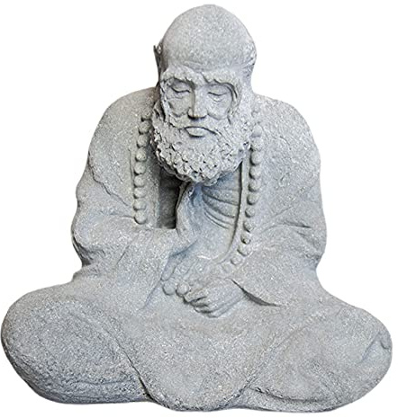 Buddha Figur Sitzend,Bodhidharma Buddha Statue Meditation Zen Skulptur Deko Wohnzimmer Garten Büro Terrasse Veranda,Innen Außen Feng Shui Dekoration,Steinfigur-Optik,Aus Sandstein(Grau),Klein
