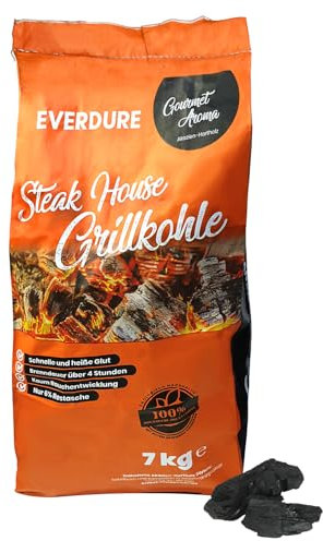 everdure by heston blumenthal Grillkohle 7 kg I schnelle & heiße Glut I Akazien-Kohle in Restaurantqualität I Grill-Holzkohle mit geringer Rauchentwicklung I Holzkohle Grill Zubehör