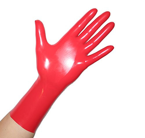 Rubberfashion Latex Handschuhe Damen kurz extra dick - Rubber Gloves - Latexhandschuhe für Damen und Herren Rot 0.8 mm M/Handschuhgröße: 6