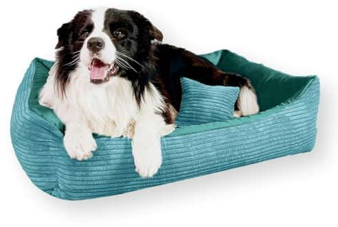 4L Textil Molly Cord Hundebett große Hunde Hundekörbchen aus Cord Hundekorb große Hunde waschbar Hundekissen XL (120x100 cm, Türkis)