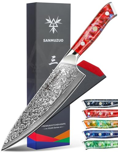 SANMUZUO Kochmesser - 20cm - Xuan Serie - VG10 Damaskus Stahl Küchenmesser - Harzgriff(Sonnenuntergang Rot)