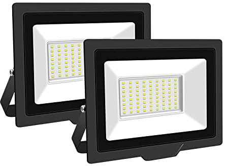 PICAA 2PCS 50W LED Flood Lights Outdoor, Super Bright Security Lights, IP66 Waterproof Floodlight, Warm White (3500K) Wall Light, Perfect for Garden, Yard, Garage, Patio,Warehouse, Parking Lot