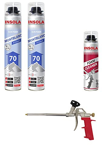Mousse Expansive Montblanc Toutes Saisons INSOLA - Lot de 2 + Pistolet & Nettoyant - Isolation Thermique et Acoustique