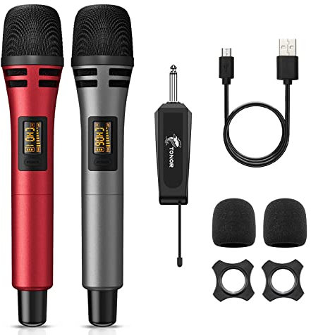 TONOR Mikrofon kabellos, drahtloses Funkmikrofon Wireless Microphone Handmikrofon dynamisch Microfono Mic mit Empfänger für Verstärker PA Anlage Karaoke Hochzeit Party Konferenz Vortrag TW320 Grau&Rot