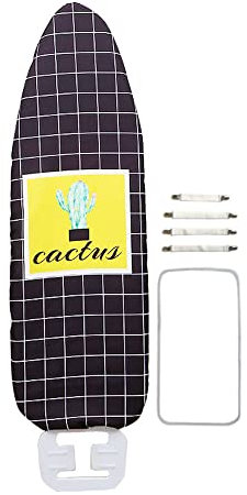 Treer Baumwollbezug Bügelbrettbezug für Dampfbügeleisen mit 4 Clips Bügeltischbezug Weich Komfort Polster Bezug für Bügeltischbezug mit Kordelzug (140x50cm,Schwarz kariert)