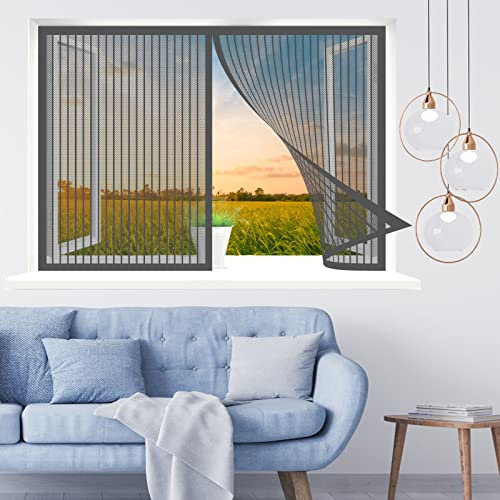 Fliegengitter Fenster, 90 x 120 cm Insektenschutz, Mückennetz Fliegengitter Balkontür, Einfache Installation für Alle Fenster, Grau