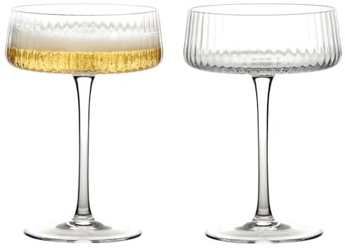 Anton Studio Designs Bicchieri da Champagne Coupe Fatti A Mano Impero Stoviglie Perfette per Feste per Matrimoni e Celebrazioni - 250 ml - Trasparente - Set di 2 Eleganti Bicchieri da Champagne
