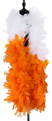 SYSUII Federboa zum Basteln 2 Meter lang Flauschige Truthahnfedern Feder Schal Federstola DIY Mädchen Verkleidung Zubehör Theater 20er Jahre Karneval Halloween Fasching Kostümzubehör -Weiß+Orange