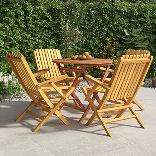 Festnight Gartenmöbel Holz,Gartenmöbel Set 4 Stühle Mit Tisch,Klappstuhl Klapptisch,Gartentisch Mit Stühlen Set,Sitzgarnitur Garten,Balkonmöbel Holz,Gartenmöbel Set(Mit Armlehnen Rund Tish)