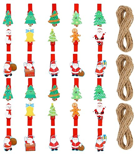Lot de 30 pinces en bois de Noël, pinces à linge en bois pour calendrier de l'Avent, chiffres pour vêtements de Noël, pinces à linge en bois, petites pinces à linge de Noël, pinces à linge en bois