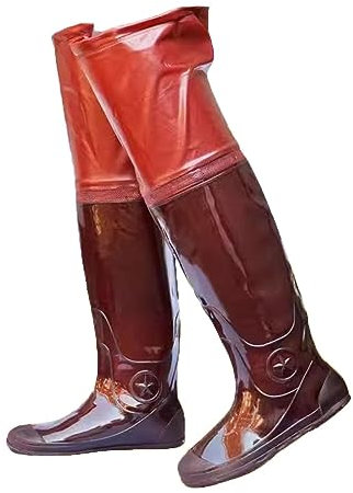 Watstiefel Rote wasserdichte Angel-Hüftstiefel aus PVC – 60 cm, Wasserstiefel for Herren und Damen, rutschfeste und verschleißfeste Oxford-Sohle (Color : Red, Size : 37 EU)