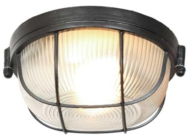 Christoph Palme Industrielle Wand- und Deckenleuchte E27 Schwarz Metall Glas d. 17cm Modell 1342ZW