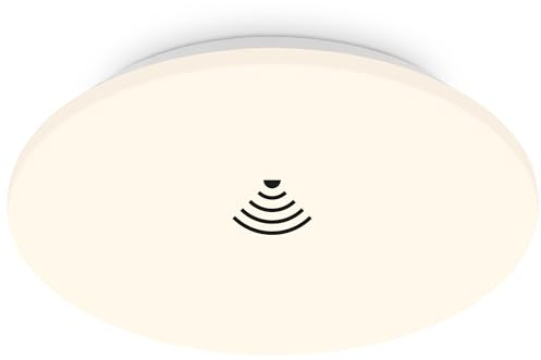 BRILONER – LED Deckenleuchte mit Bewegungsmelder, warmweißes Licht, Deckenlampe, Lampe 24W, 2600 Lumen, 350x60 mm (DxH), weiß