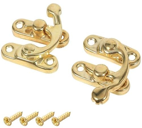 2 Mini-Knüpffallen, Schwenkarm-Knüpfhaken Rechts, Antike Rechte Schnapphaken-Haken mit Spannschlössern für Holz-Schmuckkästchen, Schmuck-Aufbewahrungsbox (Gold)