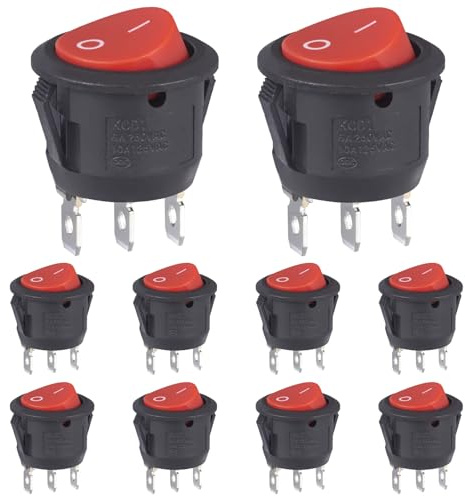 VEXUNGA Kippschalter 3 Polig Wippschalter Schalter Rund Ein/Aus 6A 250V 10A 125V Runde Kfz Einbauschalter Einrastbare Selbsthemmung Rot-schwarz (10 Stück)