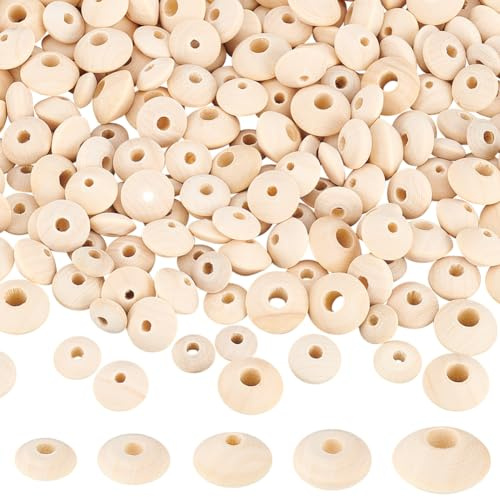 PH PandaHall 250 Stück 5 Größen Hölzerne Abakusperlen 11.5/13.5/14/14.5/17mm Runde Abakus Abstandsperlen Natürliche Holzperlen Unlackierte Holzperlen Für DIY Bastelarbeiten Weihnachtsdekoration