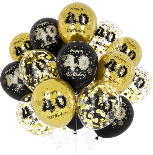 Unisun 40. Geburtstag Luftballons, 40 Jahre Geburtstag Dekorationen für Männer Frauen, Happy Birthday Schwarz Gold 40 Jahrestag Ballons Deko für Party Supplies
