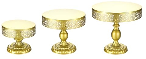 sourcing map 3pcs Round Cake Stand Set, 8/10/12 Inch Metal Cake Display Stand Dessert Table Display Set for Wedding Birthday Party Supplies, Gold