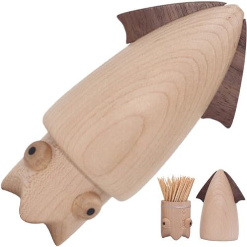 Tsffae Holz-zahnstocherhalter, Tintenfisch-förmige Zahnstocherbox, Zahnstocherspender, Tier-arbeitsplatten-Ornament Für Café Zu Hause