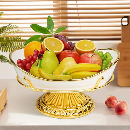 OdoVow Frutero de cerámica para encimera de cocina con soporte, cuenco de frutas de pedestal, cuenco de frutas de encimera, cuenco decorativo para decoración del hogar, cuenco con pies para servir