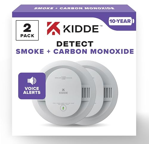 Kidde Smoke & Carbon Monoxide Detector, 10-Year Battery Powered, Voice Alerts, LED Warning Light Indicators, 2 Pack