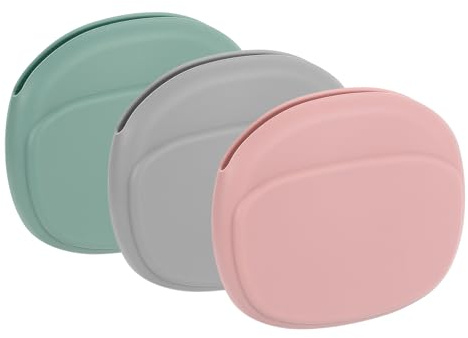 sourcing map 3pcs Earbuds Cases, Wired Earphone Case Holder Organizer, Silicone Ear Buds Case Small for USB Cable, Earphones, Grey,Green,Pink