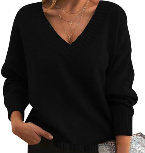 Jersey Cuello V Mujer Jerséis Mujer Pullover Sweater Women Sueter Punto Mujer Manga Larga Invierno Primavera Jerseys Mujeres Jersey de Cuello Pico Oversize Punto Ancho Señora Suéter Tejido para Mujer