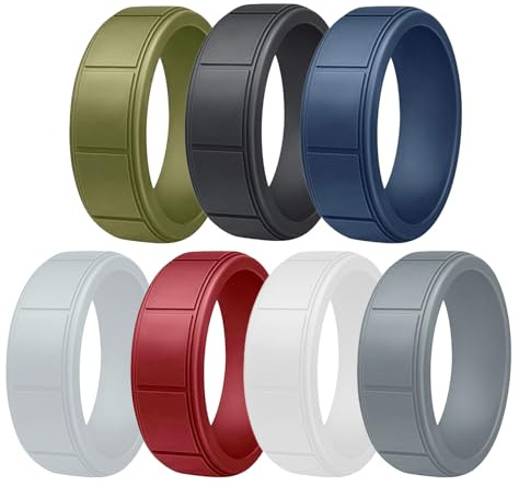 GUSXPPD 7 PCS Silicone Ring Men, Mens Silicone Wedding Band, Rubber Wedding Rings For Men, Rubber Engagement Ring for Lover Friends Fitness Outdoor Sports (11)