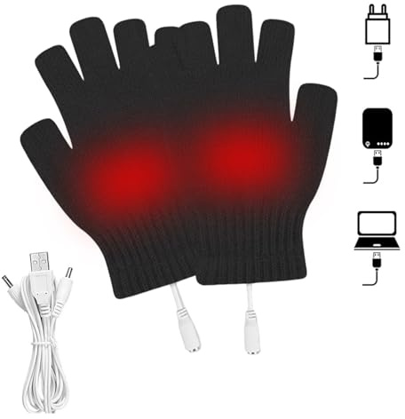 Beheizte Handschuhe über USB Fäustlinge, Unisex für Damen und Herren, Fäustlinge für den Winter für warme Hände Warm, zum Arbeiten am Laptop, Fingerlos, Strickhandschuhe,Waschbar