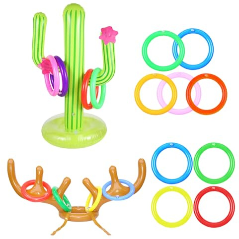 GWAWG 11PCS Party Ring Toss Game,Inflatable Reindeer Antler Hat ＆ Cactus with Rings,Novelty Target throwing Toy,Halloween Christmas Fun Games