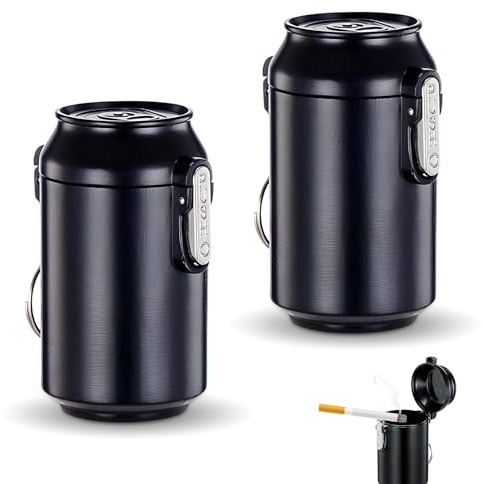 Zliger Portable Double-Compartment Ashtray with Lid and Integrated Metal Clip. Convenient Smoking Accessory for Outdoor Travel, Camping, Hiking, Picnics and Everyday Use(Black)