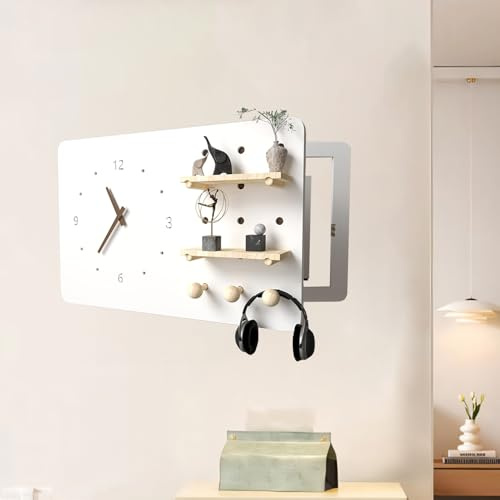 Cache Compteur Electrique Décoration Murale de Salon : Cache-boîte Multifonction, Cache-panneau Électrique avec Horloge et Panneau Perforé, Cache-boîte de Distribution(50x40cm(19 3/4x15 3/4))