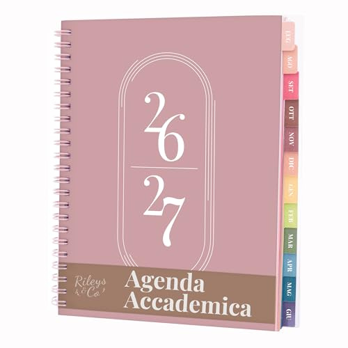 Rileys Agenda Accademica 2026–2027, Agenda Settimanale con Accademica Giornaliera, Planner per scuola e lavoro, Diario Scolastico da Luglio a Giugno (20 x 15 cm, Rosa, in italiano)
