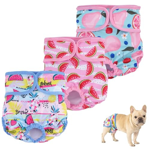 JUSTYEZI Reusable Female Dog Nappies (3 Pack), Washable Leak Proof Puppy Diapers, Highly Absorbent Dogs Diapers, Female Dog Panties in Heat, Incontinent Puppies, Menstruating (M, 38-48CM)