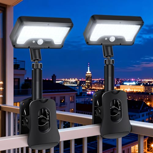 GBKDQQ 2 Stück Solarlampen für Außen, Clip-on Solarleuchte mit Bewegungsmelder, 3 Modi LED, IP65 Wasserdichte, Solarleuchten für Außen für Garten, Terrasse, Balkon und Zäune Dachrinnen