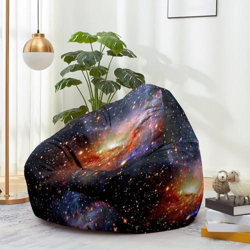 Sittsäck, stolskydd utan fyllning, spelbönsäck, stol för vuxna barn, sittsäck med hög rygg, fylld leksak, kläder, förvaring, blå, lila, stjärnhimmel, 3D lat soffa (orange, 100 x 120 cm)