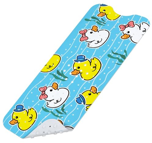 Tapis de Bain Antiderapant Baignoire Bebe 100x40 cm, Extra Tapis Salle de Bain Antidérapant pour Enfants et Bébé avec 200 Ventouse Matériel de PVC, sans BPA et Lavable en Machine - Canard