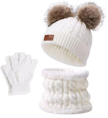 YRPACFB Mädchen Winter Beanie Hut, Schal, Handschuhe Set, Strickmütze Beanie Hut für Mädchen Jungen, Kinder Wintermütze Set, Jungen Handschuhe Runder Schal