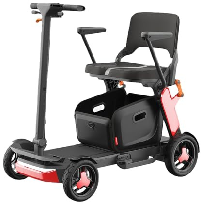 4-Rädriger Elektromobil, Leichter, Tragbarer Reisescooter Mit Pannensicheren Geländereifen, 135 Kg Tragfähigkeit, Für Reisen, Erwachsene Und Senioren red,10A